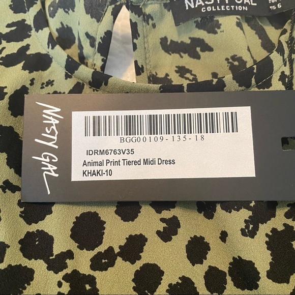 Nasty Gal NEW Tiered Midi Animal Print Green and Black Dress - 6 - Picture 5 of 10